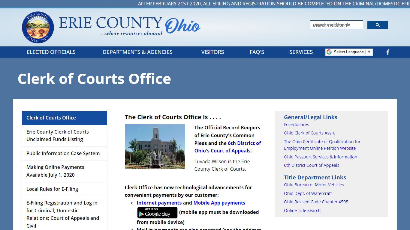 Clerk of Courts Office - Erie County, Ohio